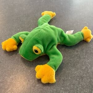 TY Beanie Babies Smoochy Frog Plush 1997 Vintage Green Yellow